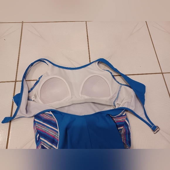 4/$40 Blue Striped Swimsuit (1 Piece) - Size 14 - Picture 8 of 9
